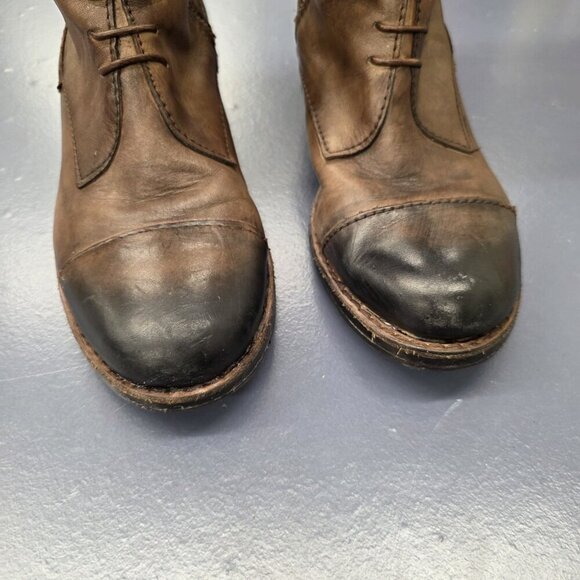 Vince Camuto Womens Fivvy Boots Sz 7B Tall Brown Leather Distress Rustic Biker - Picture 2 of 7